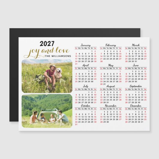 2025 Photo Calendarマグネット白黒赤カスタム色 (正面/裏面)