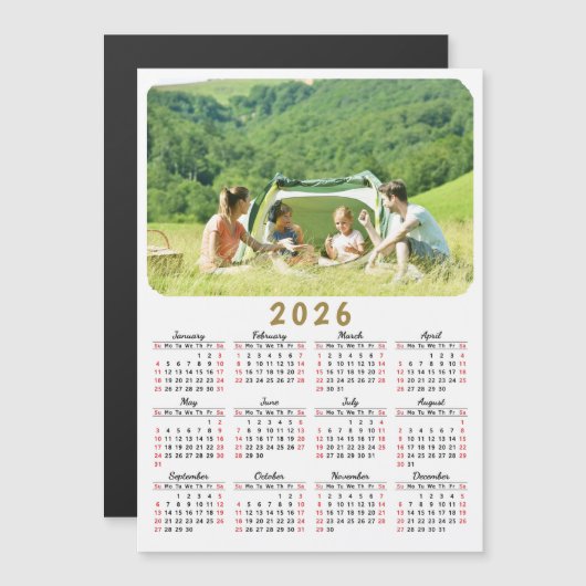 2025 Photo Calendarマグネット赤モダン白黒 (正面/裏面)