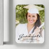 2025 Photo White Black Script Grad Announcement マグネット