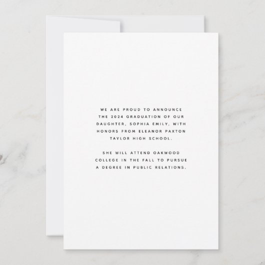 2025 Photo White Black Script Grad Announcement 招待状 (裏面)