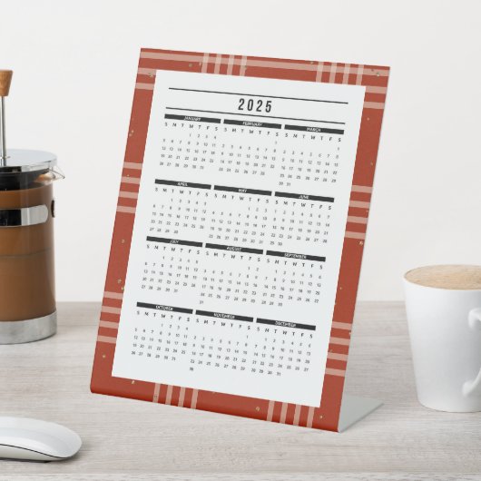 2025 Plaid Stand-Up Calendar – 年間の概要 台座サイン (インサイチュ)