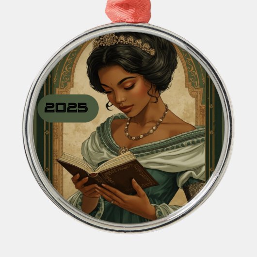2025 Princess Reading a Book Ornament メタルオーナメント (正面)