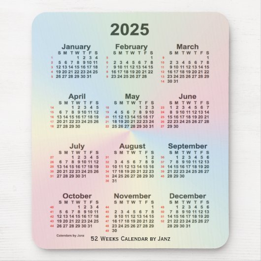 2025 Rainbow Cloud 52 Week Calendar by Janz マウスパッド (正面)