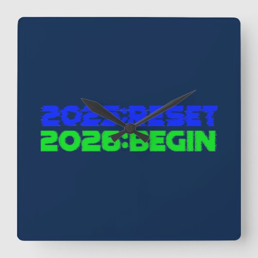2025:RESET/2026:BEGIN Clock スクエア壁時計 (正面)