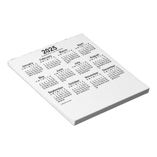 2025 White Calendar by Janz 5.5x6メモ帳 ノートパッド (アングル)