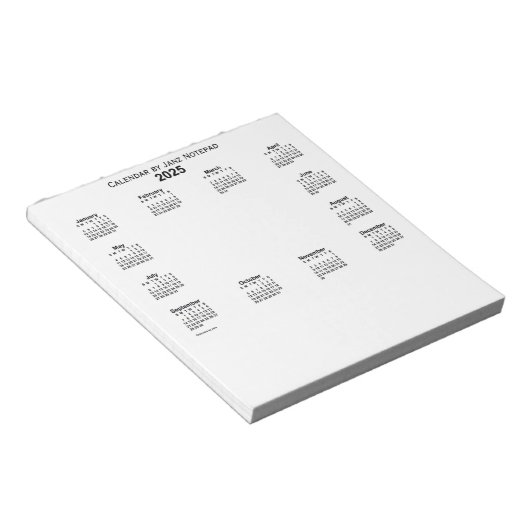2025 White Calendar by Janz Notepad ノートパッド (アングル)