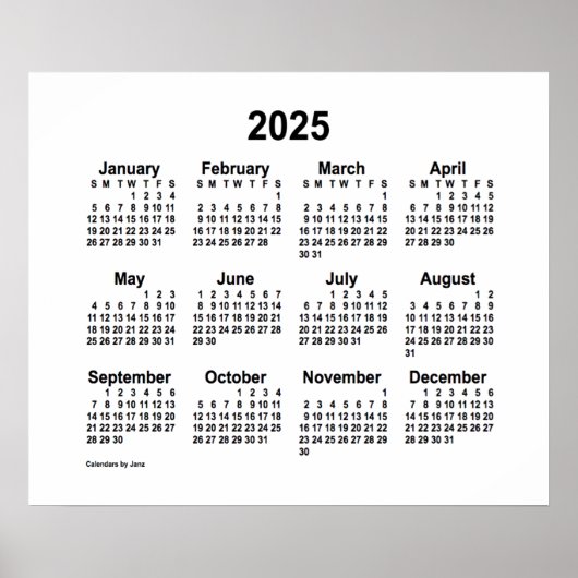 2025 White Calendar by Janz Print ポスター (正面)