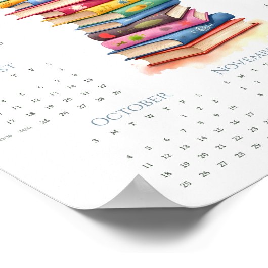 2026かわいい黒ねこブックスタック1ページカレンダー ポスター (角)