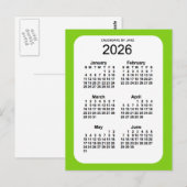 2026イエローグリーン6ヶ月ミニカレンダーby Janz ポストカード (正面/裏面)
