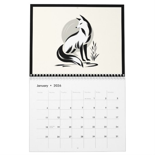 2026インクブ日本のラシ動物12ヶ月 カレンダー (1月 2026)