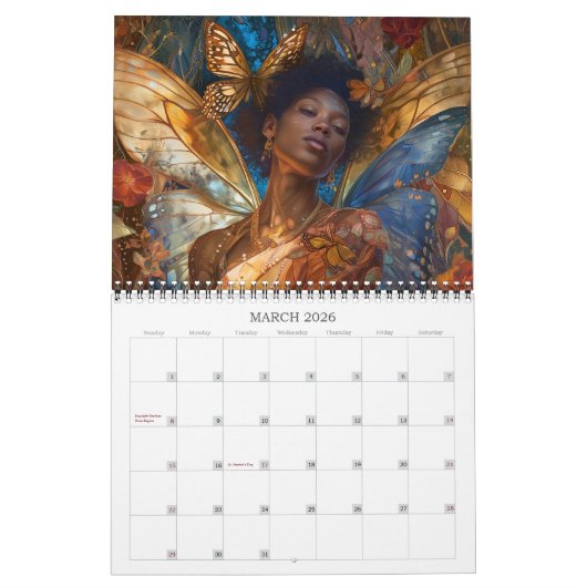 2026ウイング絵を描2妖精エンジェルファンタジーアート カレンダー (3月 2026)