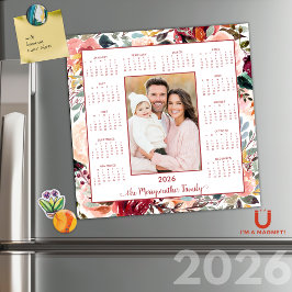 2026エレガント赤面フローラ写真磁気カレンダー