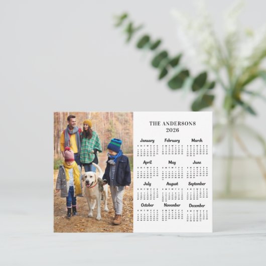 2026カスタム年の写真と家族の名前12ヶ月カレンダー シーズンポストカード (スタンド正面)