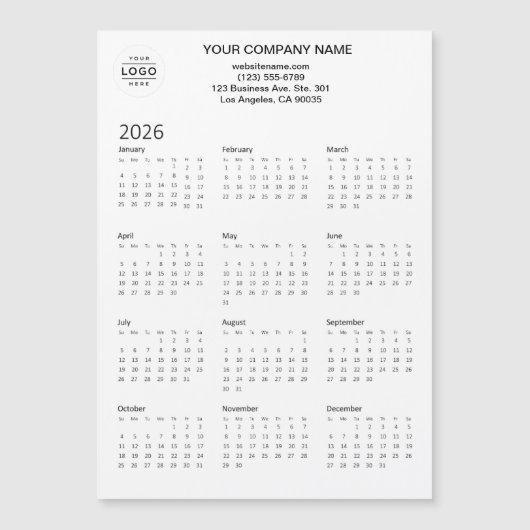 2026カスタム年ロゴ磁気カレンダーカード (正面)