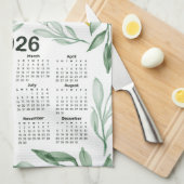 2026カレンダグリーン離れフローラとゴールデンイエロー キッチンタオル (四つ折り)