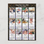 2026カレンダファミリー12フォトブラックモダン金ゴールド シーズンポストカード (正面)