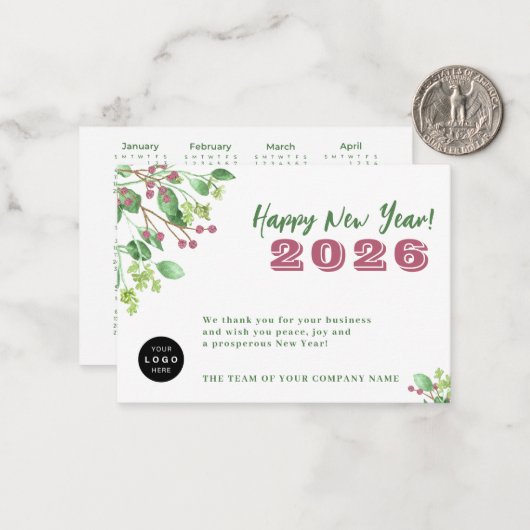 2026カレンダーあなたのロゴビジネス新年の休日 ノートカード (正面/裏面インサイチュ)