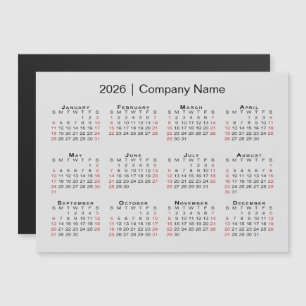 2026カレンダーとビジネス名グレーマグネット
