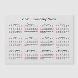 2026カレンダーとビジネス名グレーマグネット