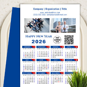 2026カレンダーのビジネスロゴQRコードシンプル青 シーズンカード