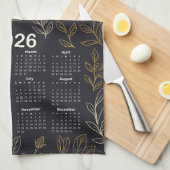 2026カレンダーエレガント金ゴールド離れパターン キッチンタオル (四つ折り)