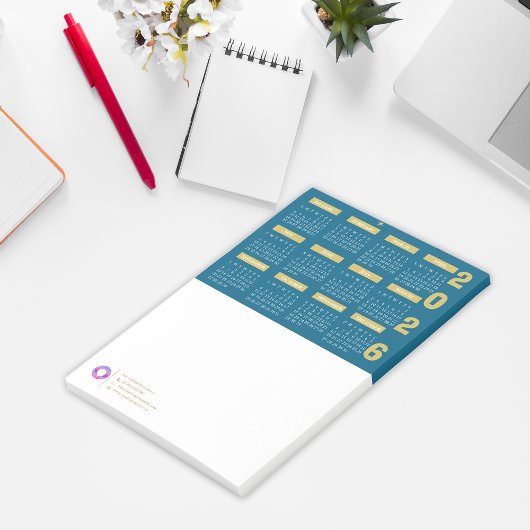 2026カレンダー会社のロゴと情報連絡のティール(緑がかった色) ポストイット