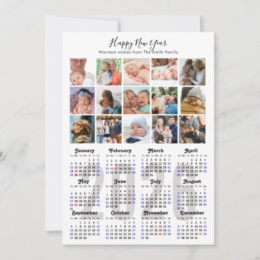 2026カレンダー ファミリー 15枚の写真コラージュ ブラック シルバー シーズンカード (正面)