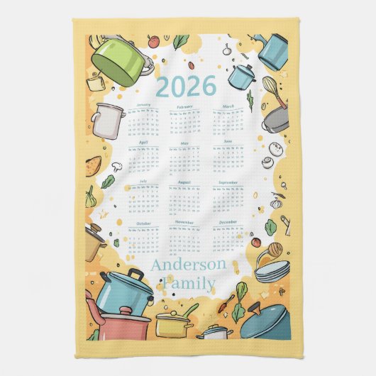 2026キッチンカラフルクックウェアテーマカレンダー キッチンタオル (縦)