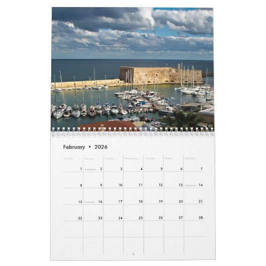 2026クレタ島、ギリシャ暦 カレンダー (2月 2026)