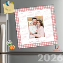 2026コテージピンクジンガム写真磁気カレンダー