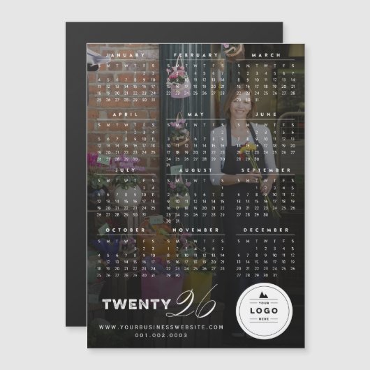 2026シンプルタイポグラフィカレンダー磁気カード (正面/裏面)