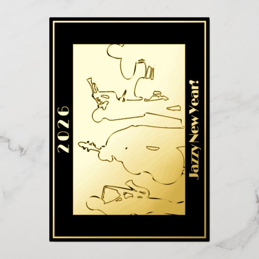 2026ジャジー新年ゴールドフォイル挨拶カード 箔招待状 (正面)