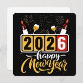 「2026ハッピーニューイヤー」お祝いデザイン サンキューカード (正面/裏面)