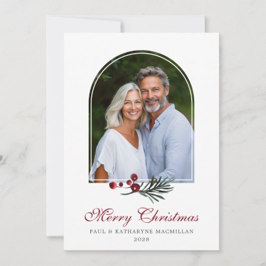 2026パインアーチ暗赤色クリスマスフォトカレンダー シーズンカード (正面)