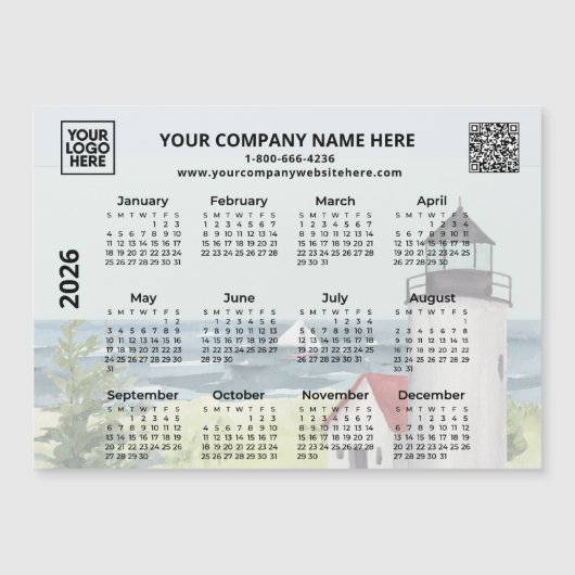 2026ビジネスロゴQRライトハウスカレンダーマグネット (正面)