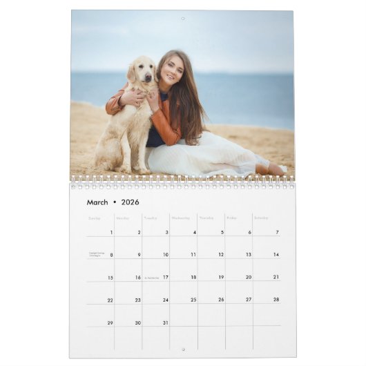 2026ファミリーフォトカレンダー | 編集可能な年文字 カレンダー (3月 2026)