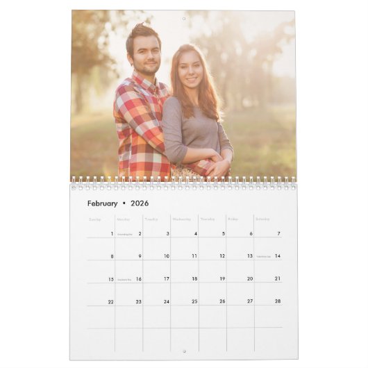 2026ファミリーフォトカレンダー | 編集可能な年文字 カレンダー (2月 2026)