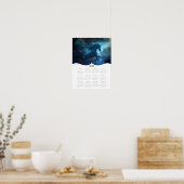 2026ファンタジーブルーユニコーンフルイヤーウォールカレンダー ポスター (キッチン)