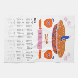 2026フォークアートコテージコアアップルパイカレンダー キッチンタオル