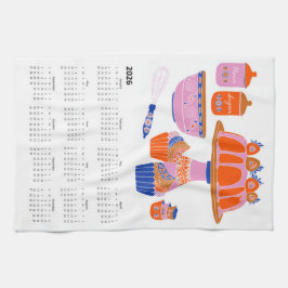 2026フォークアートコテージコアケーキベーキングカレンダー キッチンタオル