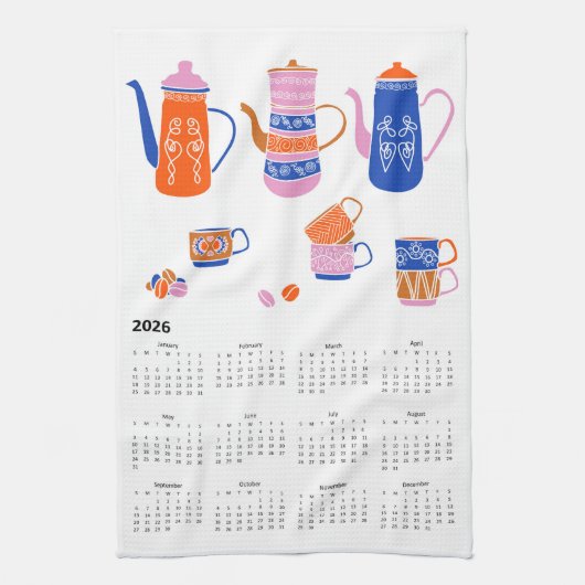 2026フォークアートコテージコアコーヒーブレイクカレンダー キッチンタオル (縦)
