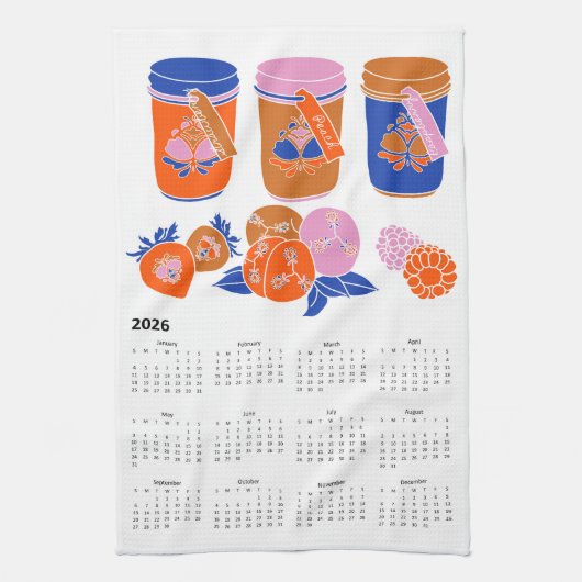 2026フォークアートコテージコアジャムシザーズのカレンダー キッチンタオル (縦)