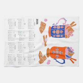 2026フォークアートコテージコアホットチョコレートカレンダー キッチンタオル