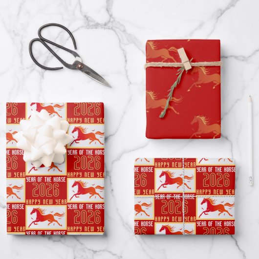 2026モダン年中国の初の馬 ラッピングペーパーシート (正面)