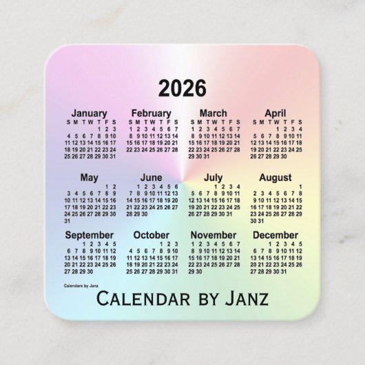 2026レインボーきらめくカレンダー スクエア名刺 (正面)