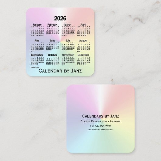2026レインボーきらめくカレンダー スクエア名刺 (正面/裏面)
