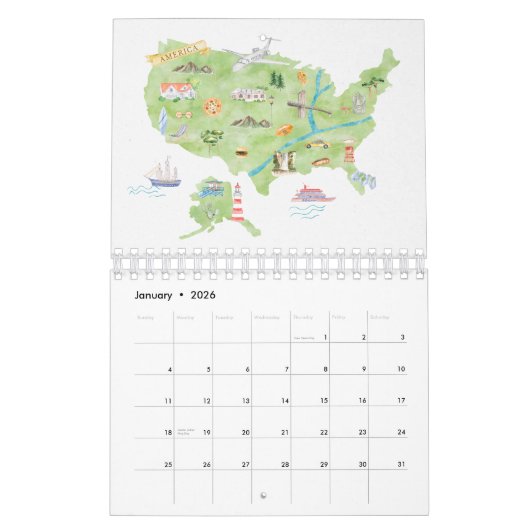 2026世界の水彩国マップ旅行 カレンダー (1月 2026)