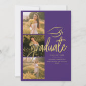 2026卒業式 写真 紫のスクリプト 案内状 (正面)