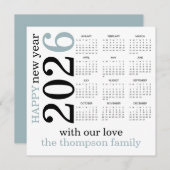 2026年おめでとうございます青いカレンダー シーズンカード (正面/裏面)