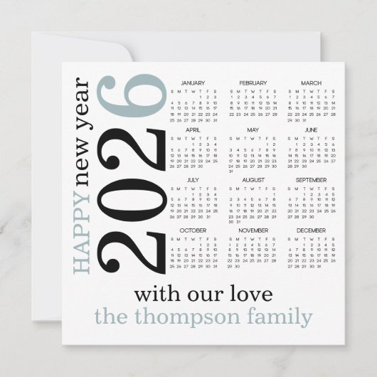 2026年おめでとうございます青いカレンダー シーズンカード (正面)